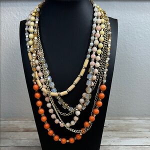 The Limited Multi-Layered Beaded Necklace - Orange, Gold, Cream